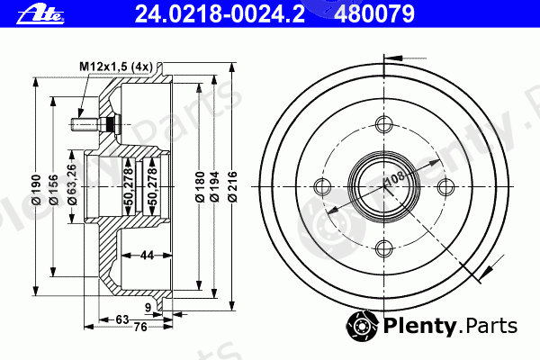  ATE part 24.0218-0024.2 (24021800242) Brake Drum