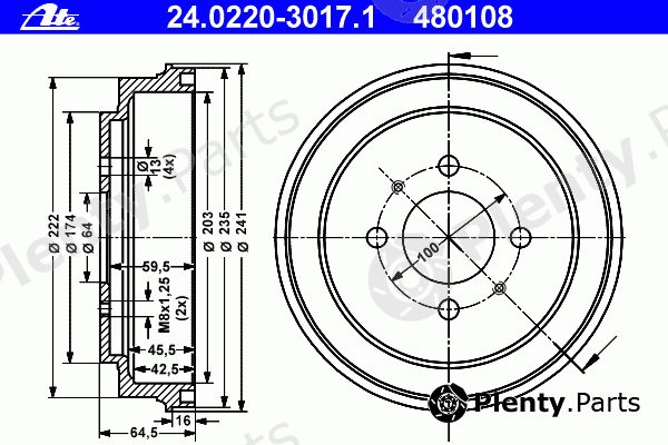  ATE part 24.0220-3017.1 (24022030171) Brake Drum