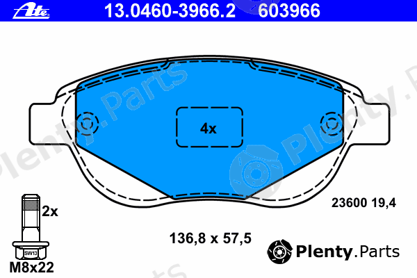  ATE part 13.0460-3966.2 (13046039662) Brake Pad Set, disc brake