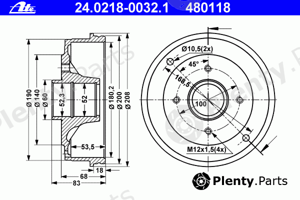  ATE part 24.0218-0032.1 (24021800321) Brake Drum