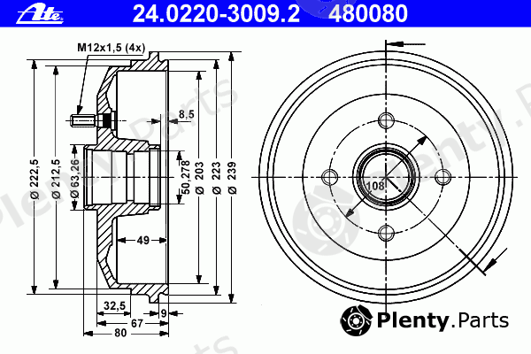  ATE part 24.0220-3009.2 (24022030092) Brake Drum