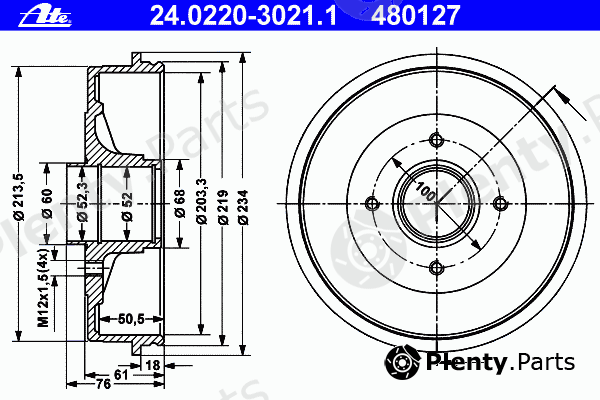  ATE part 24.0220-3021.1 (24022030211) Brake Drum