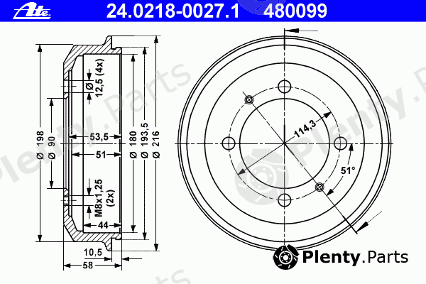  ATE part 24.0218-0027.1 (24021800271) Brake Drum