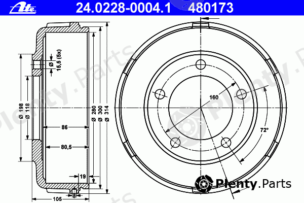  ATE part 24.0228-0004.1 (24022800041) Brake Drum