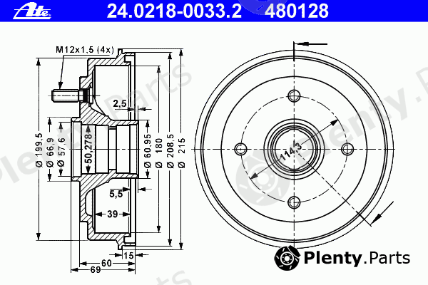  ATE part 24.0218-0033.2 (24021800332) Brake Drum