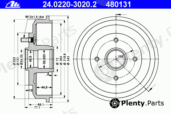  ATE part 24.0220-3020.2 (24022030202) Brake Drum