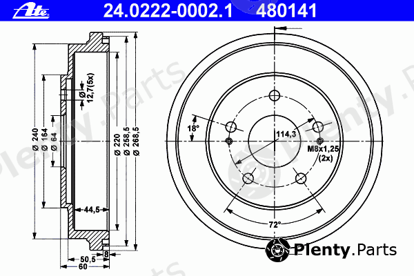 ATE part 24.0222-0002.1 (24022200021) Brake Drum