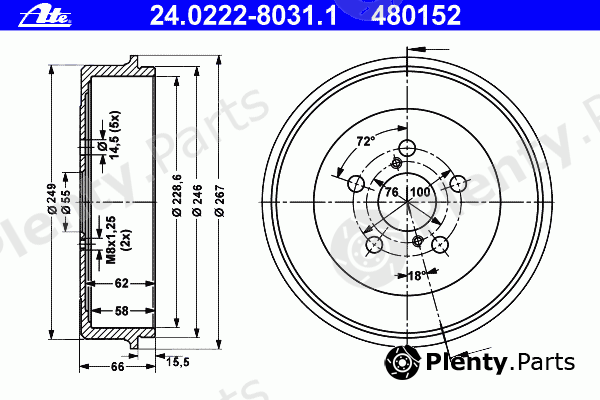  ATE part 24.0222-8031.1 (24022280311) Brake Drum