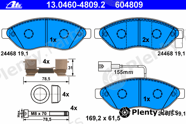  ATE part 13.0460-4809.2 (13046048092) Brake Pad Set, disc brake