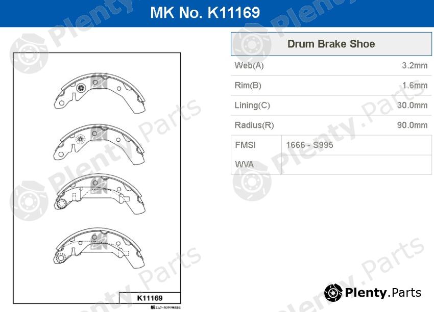  MK Kashiyama part K11169 Brake Shoe Set