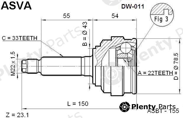  ASVA part DW011 Joint Kit, drive shaft
