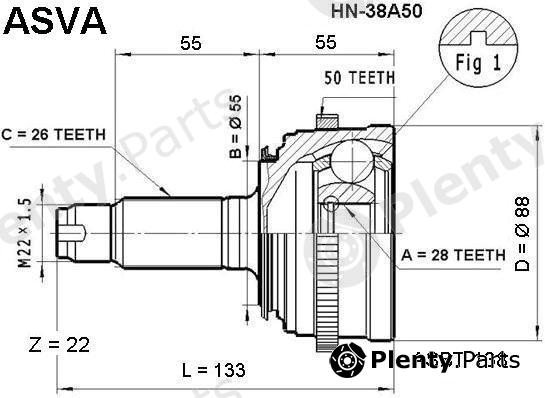 ASVA part HN-38A50 (HN38A50) Joint Kit, drive shaft