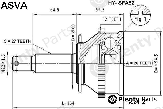  ASVA part HY-SFA52 (HYSFA52) Joint Kit, drive shaft