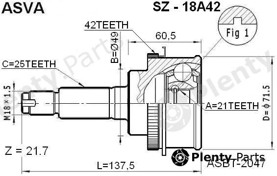  ASVA part SZ18A42 Joint Kit, drive shaft