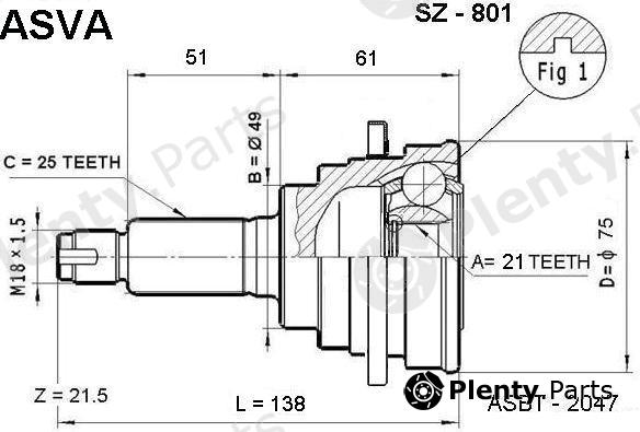  ASVA part SZ801 Joint Kit, drive shaft