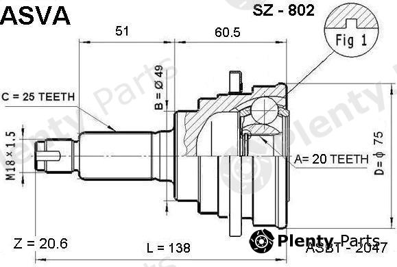  ASVA part SZ802 Joint Kit, drive shaft