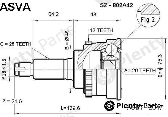  ASVA part SZ802A42 Joint Kit, drive shaft