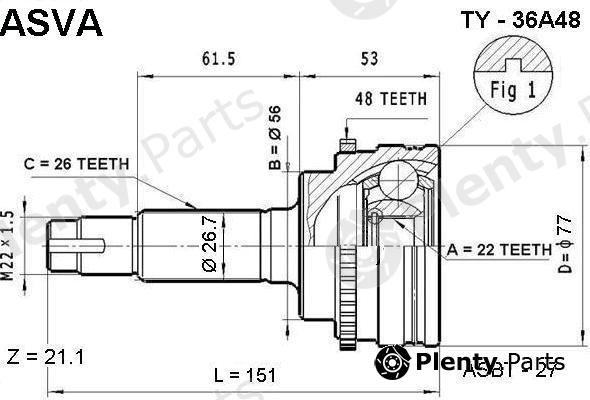  ASVA part TY36A48 Joint Kit, drive shaft