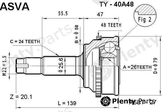  ASVA part TY40A48 Joint Kit, drive shaft