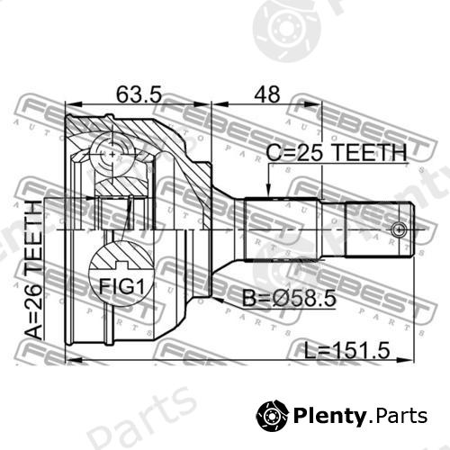  FEBEST part 2510-C5 (2510C5) Joint, drive shaft