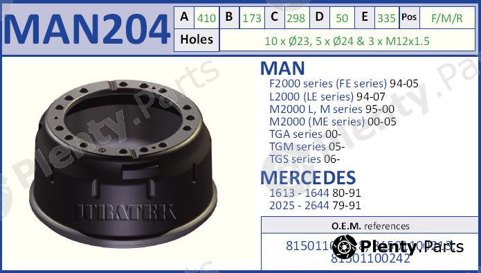  JURATEK part MAN204 Brake Drum