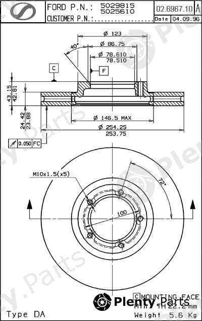  SPARTECH part FD02.6967.10 (FD02696710) Front Ventilated Brake Discs (2pcs) Ford Transit