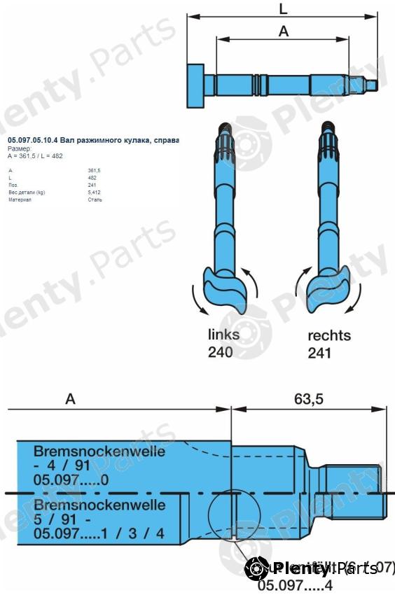 Genuine BPW part 05.097.05.10.4 (0509705104) Brake Shaft Right BPW
