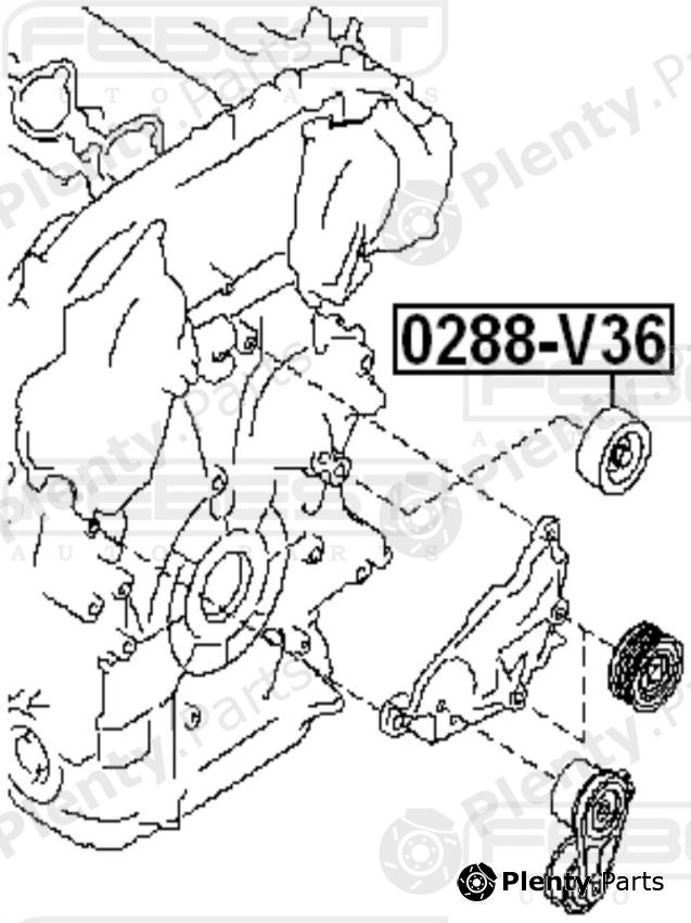  FEBEST part 0288-V36 (0288V36) Deflection/Guide Pulley, v-ribbed belt