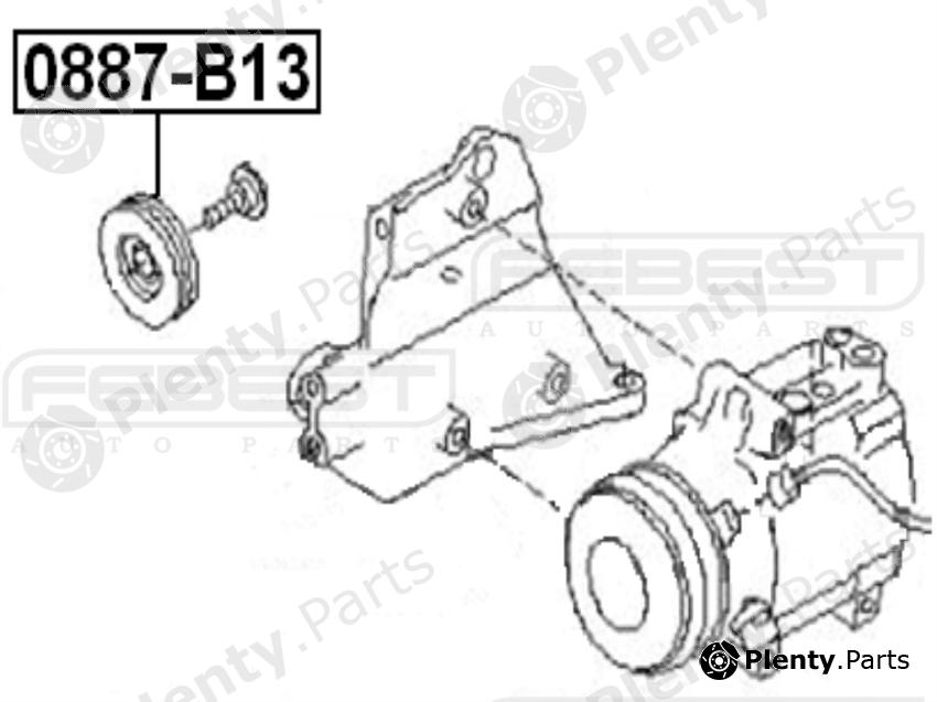  FEBEST part 0887-B13 (0887B13) Tensioner Pulley, v-ribbed belt
