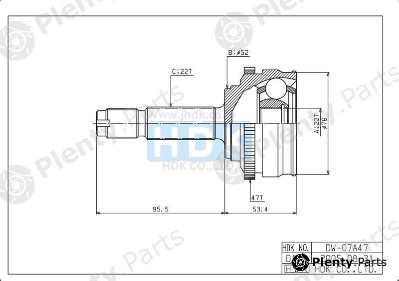  HDK part DW-007A47 (DW007A47) Joint Kit, drive shaft