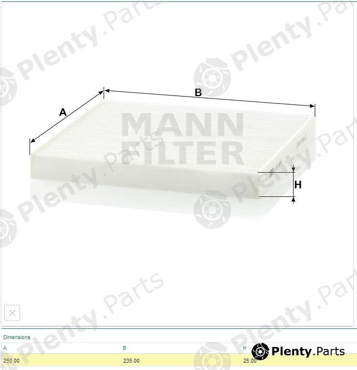  MANN-FILTER part CU2544 Filter, interior air