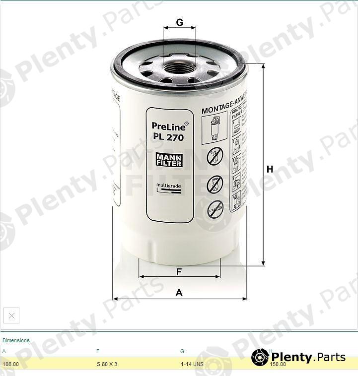  MANN-FILTER part PL270x (PL270X) Fuel filter