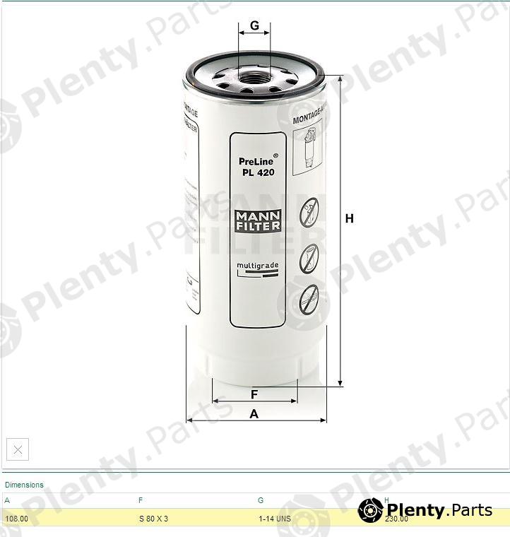  MANN-FILTER part PL420x (PL420X) Fuel filter