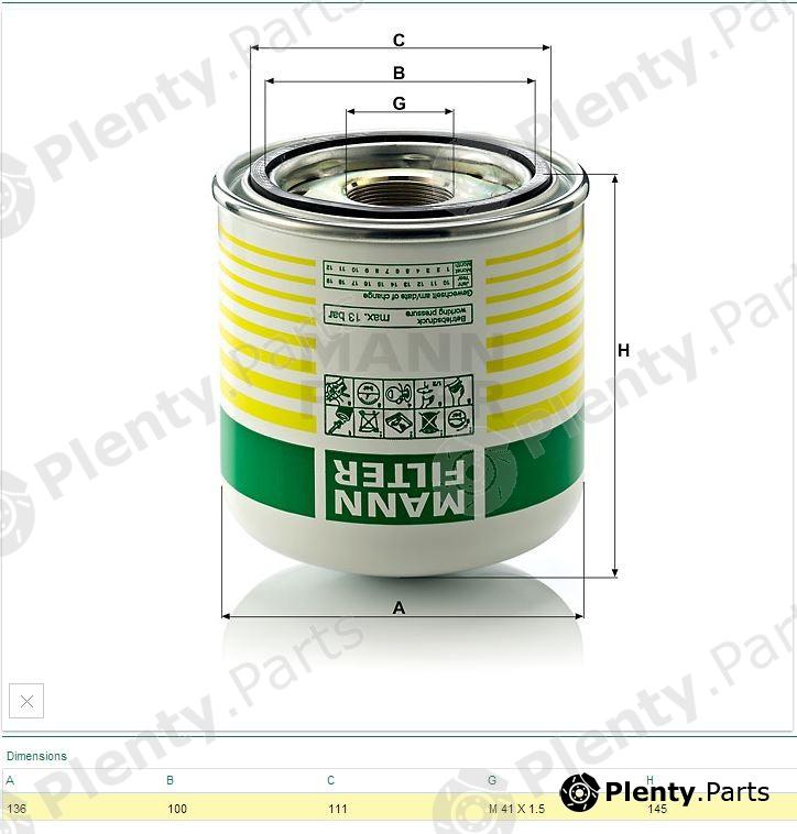  MANN-FILTER part TB1364X Air Dryer Cartridge, compressed-air system