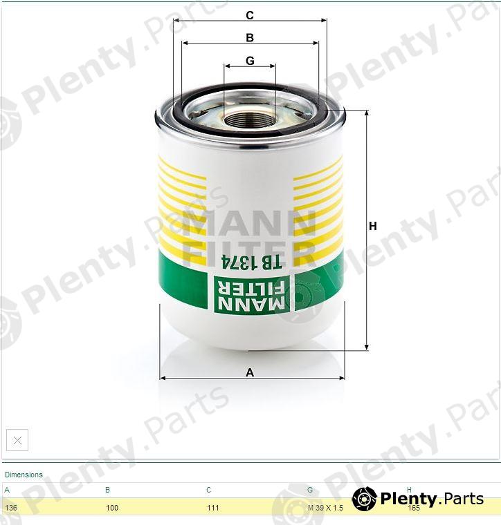  MANN-FILTER part TB1374x (TB1374X) Air Dryer Cartridge, compressed-air system