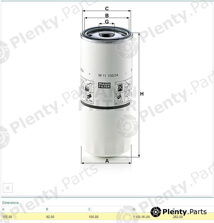  MANN-FILTER part W11102/27 (W1110227) Oil Filter