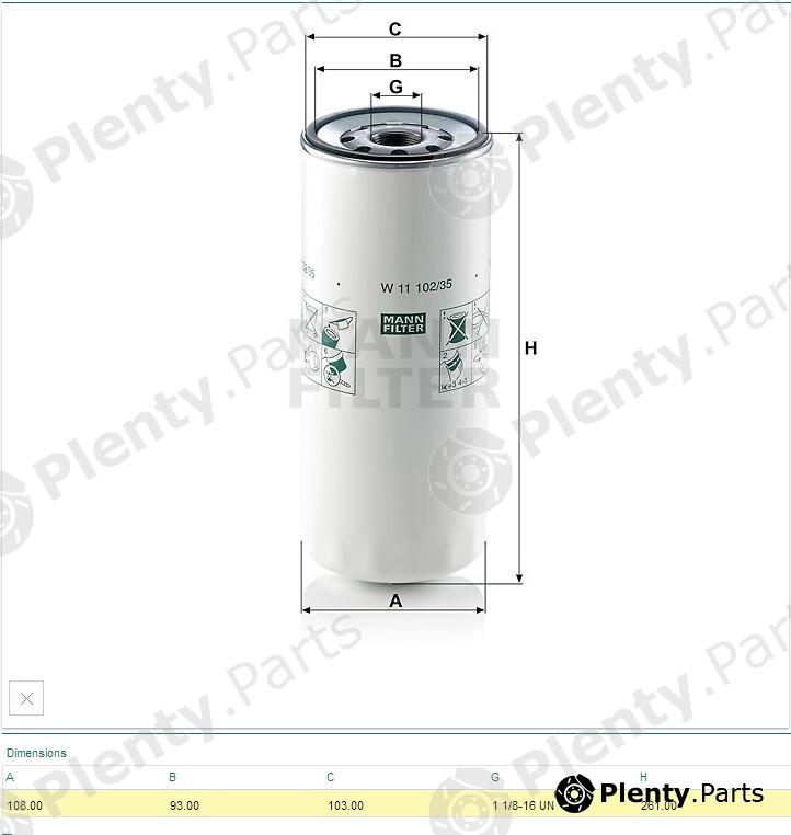  MANN-FILTER part W11102.35 (W1110235) Oil Filter