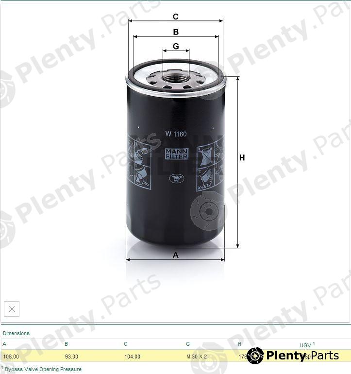  MANN-FILTER part W1160 Oil Filter