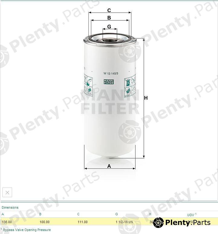  MANN-FILTER part W13145/3 (W131453) Oil Filter