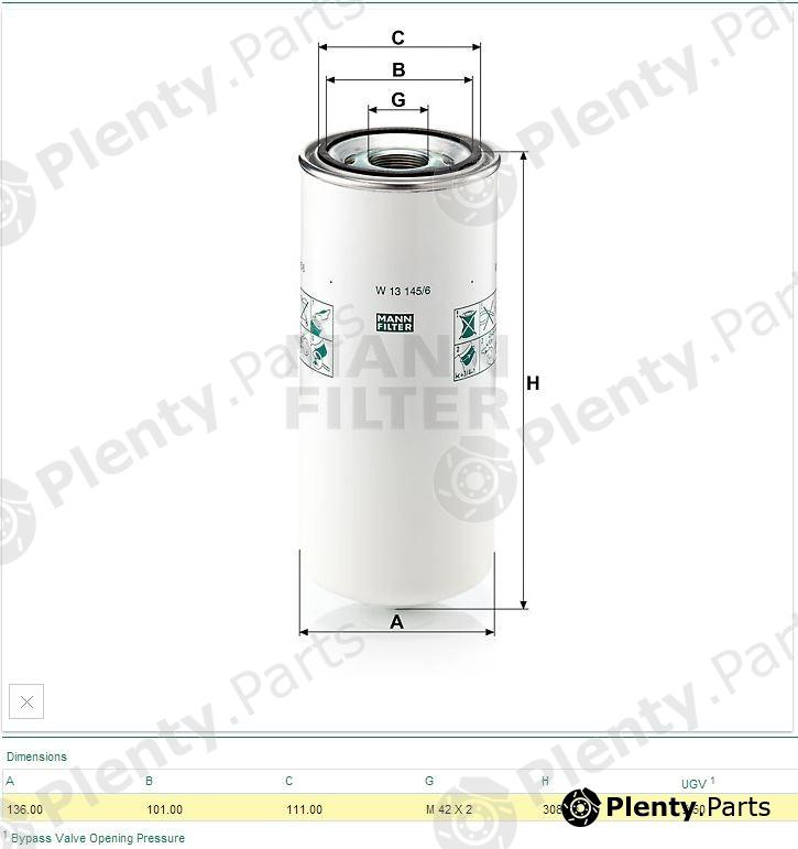  MANN-FILTER part W13145/6 (W131456) Oil Filter