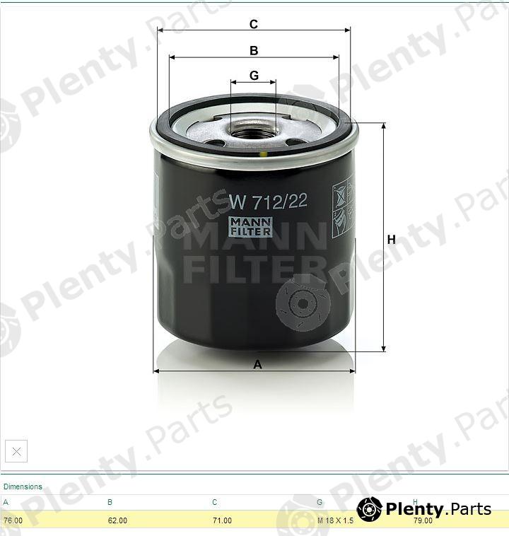  MANN-FILTER part W712/22 (W71222) Oil Filter