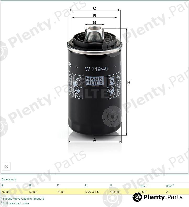  MANN-FILTER part W719/45 (W71945) Oil Filter