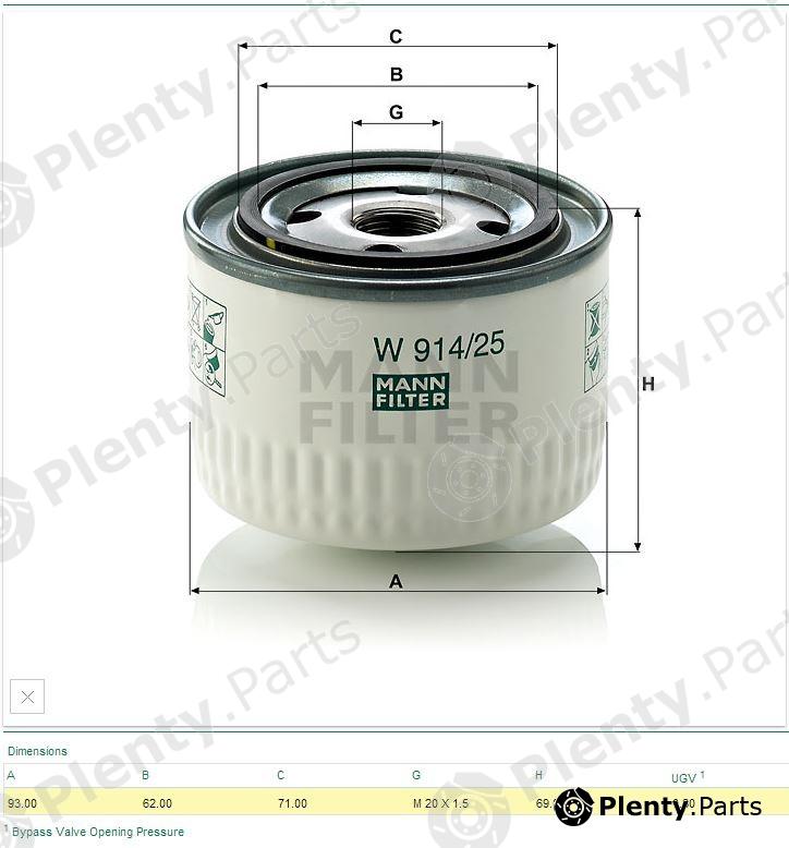  MANN-FILTER part W914/25 (W91425) Hydraulic Filter, automatic transmission