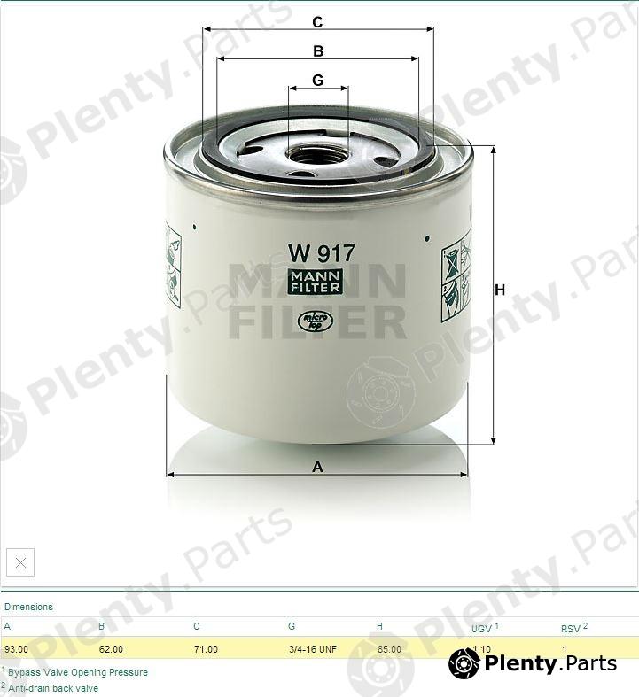  MANN-FILTER part W917 Hydraulic Filter, automatic transmission