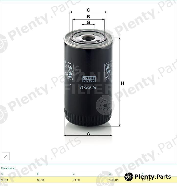  MANN-FILTER part W950/18 (W95018) Oil Filter