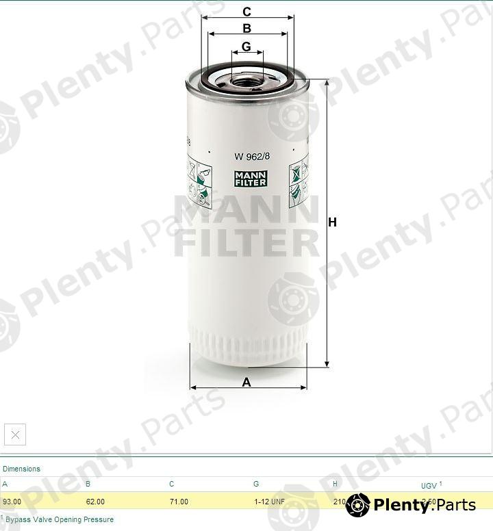  MANN-FILTER part W962/8 (W9628) Oil Filter