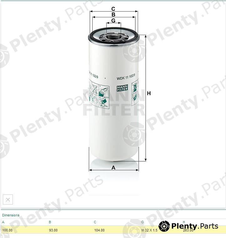  MANN-FILTER part WDK11102/9 (WDK111029) Fuel filter