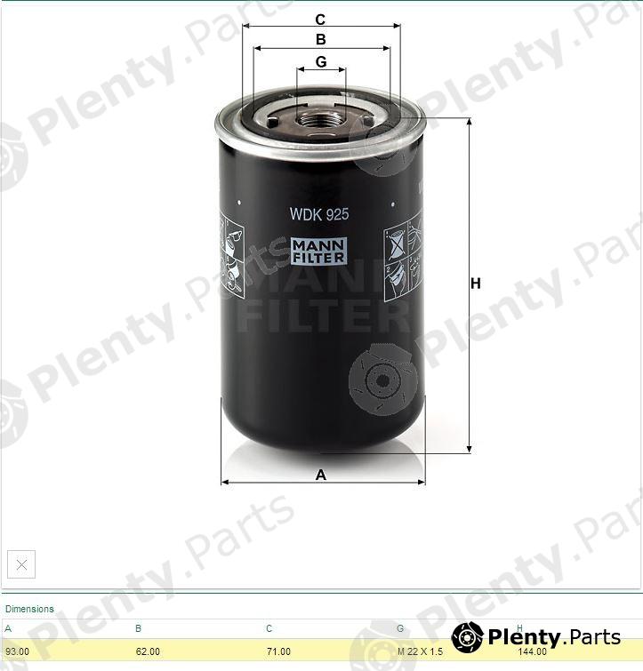  MANN-FILTER part WDK925 Fuel filter