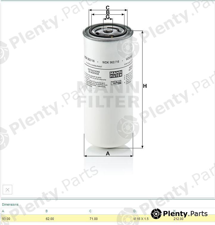  MANN-FILTER part WDK962/16 (WDK96216) Fuel filter