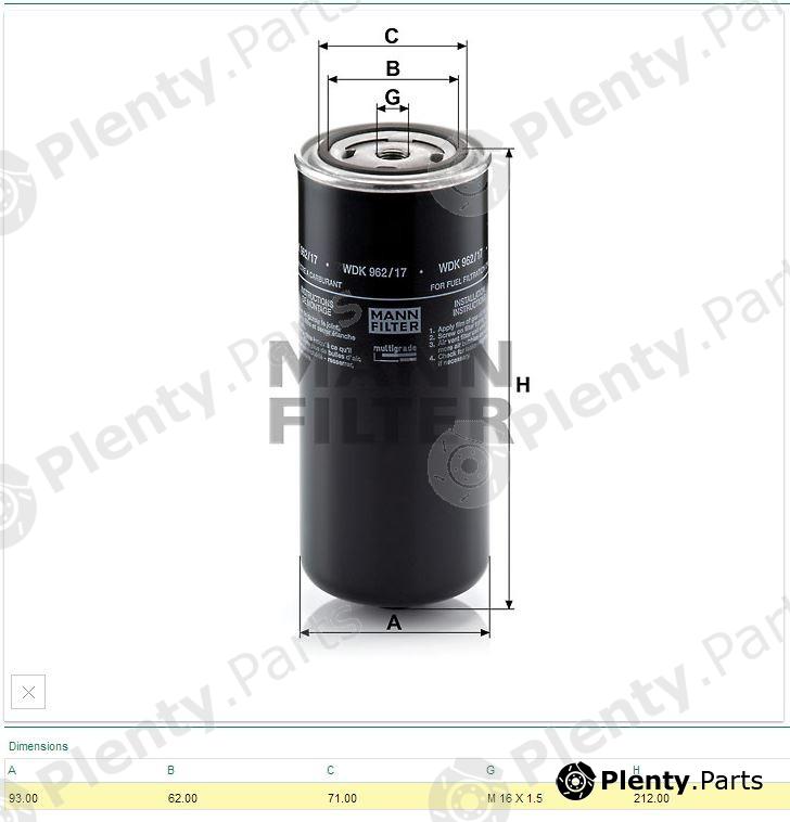  MANN-FILTER part WDK962/17 (WDK96217) Fuel filter